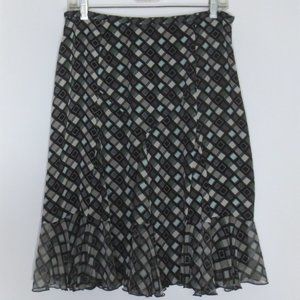 New Alfani Petites 100% Silk Deep Olive Black Cream Geometric Trumpet Skirt 10P